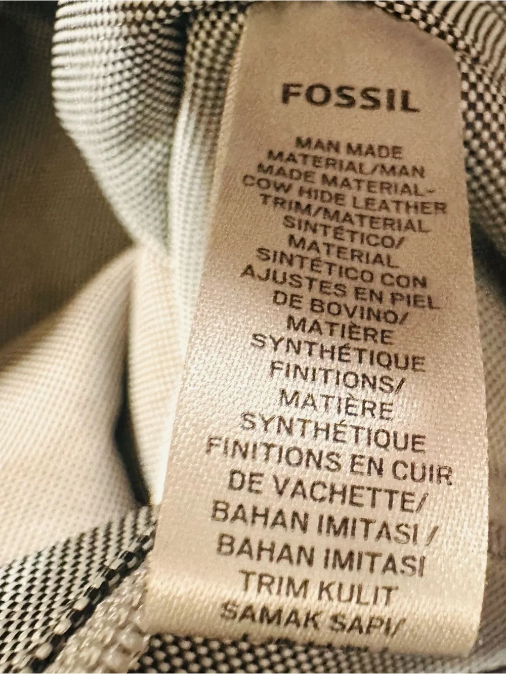 Fossil Megan Mini Backpack Black Striped Canvas Tan Leather Trim